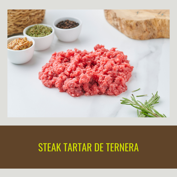 Comprar 4 Steak Tartar de solomillo de añoja cortado a cuchillo (150g/ud.)
