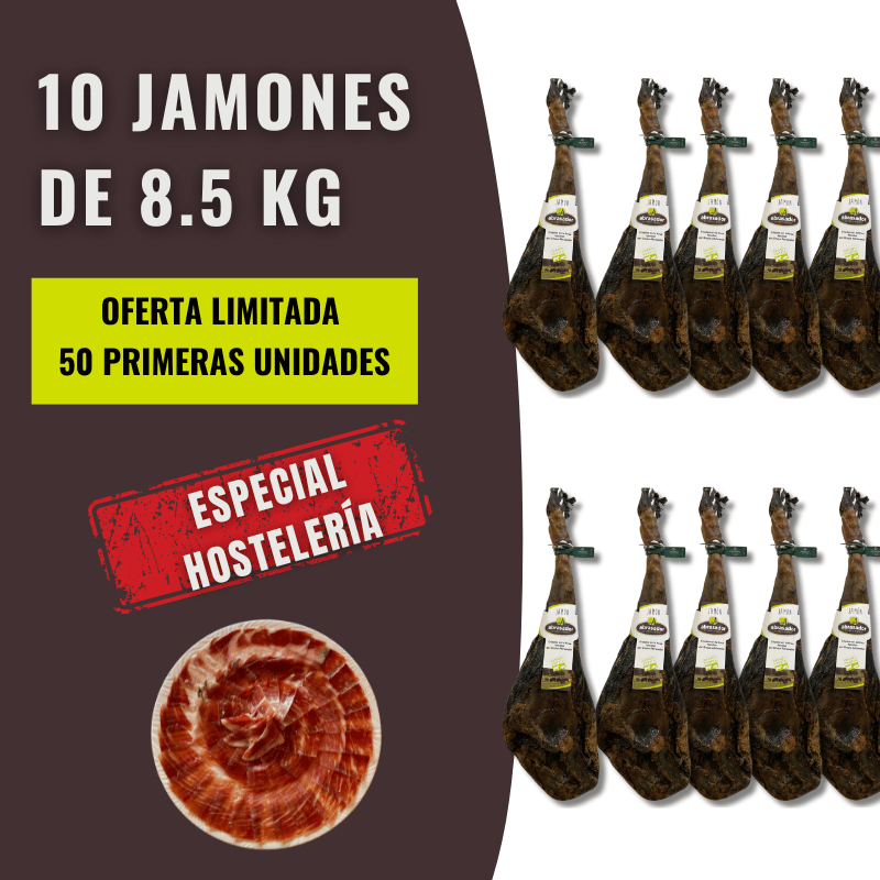 10 JAMONES ABRASADOR A 149,60 €/UN, A 16 €/KG
