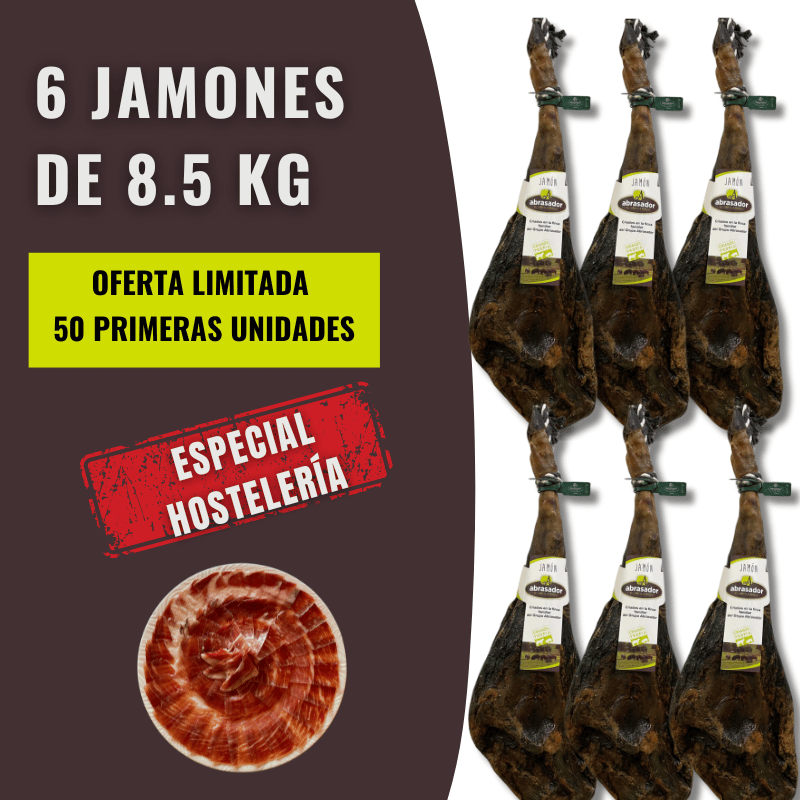 6 JAMONES ABRASADOR A 158,95 €/UN, A 17€/KG